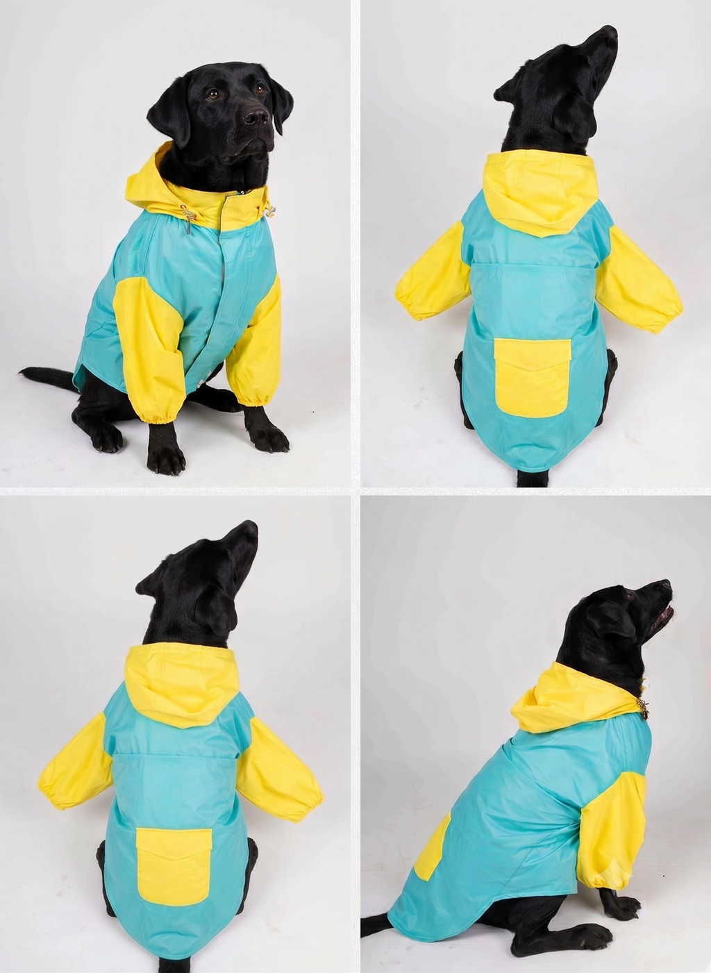Retro Block Teal & Yellow Dog Raincoat