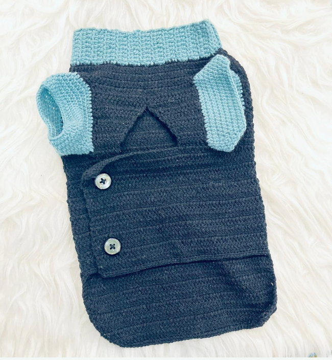 Hand-Crocheted Charcoal & Teal Pet Sweater Vest