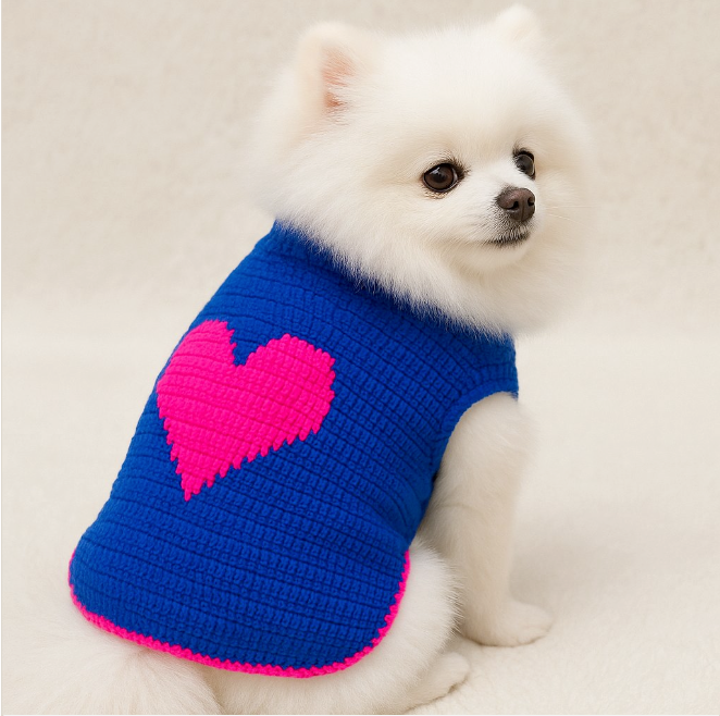 Hand-Crocheted Royal Blue Heart Pet Sweater