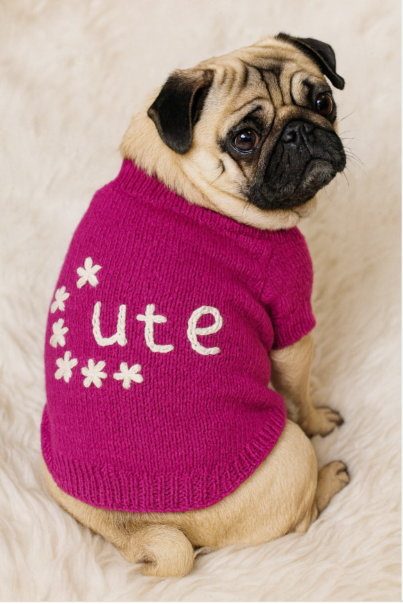 Magenta "Cute" Embroidered Pet Sweater