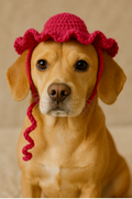 Hand-Crocheted Berry Pink Ruffled Pet Bonnet