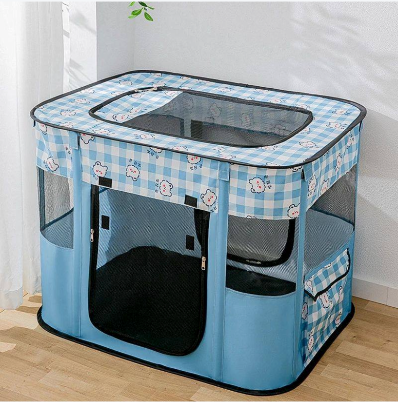 Foldable Portable Pet Playpen with Mesh Panels (Square)