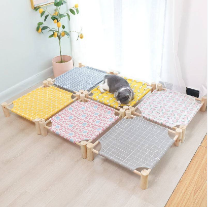 Natural Wood Canvas Elevated Cat & Small Dog Lounger