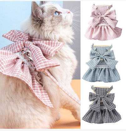 Plaid Ruffle Dress Harness with Matching Leash