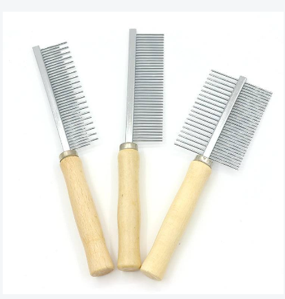 Natural Wooden Handle Stainless Steel Grooming Comb