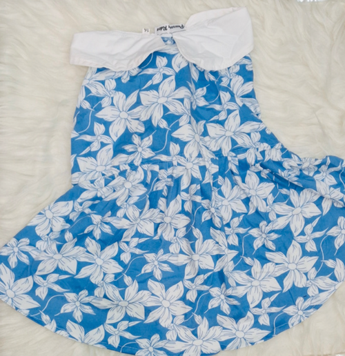Blue Floral Pet Sundress with White Bow Collar