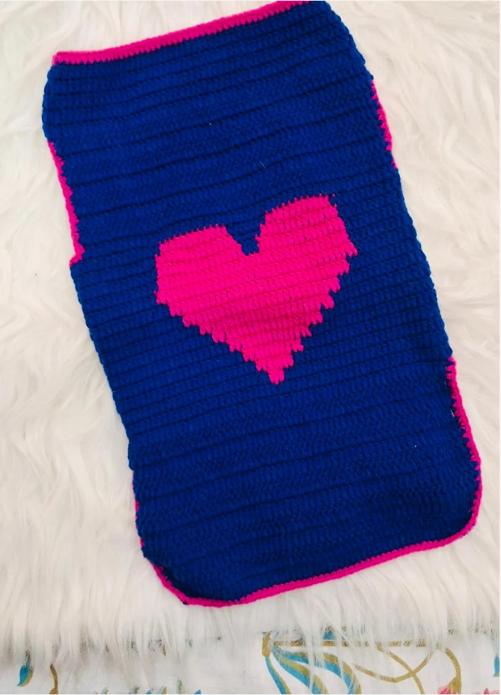Hand-Crocheted Royal Blue Heart Pet Sweater