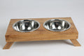 Elevated Wooden Pet Feeder Stand with Dual Stainless Steel Bowls