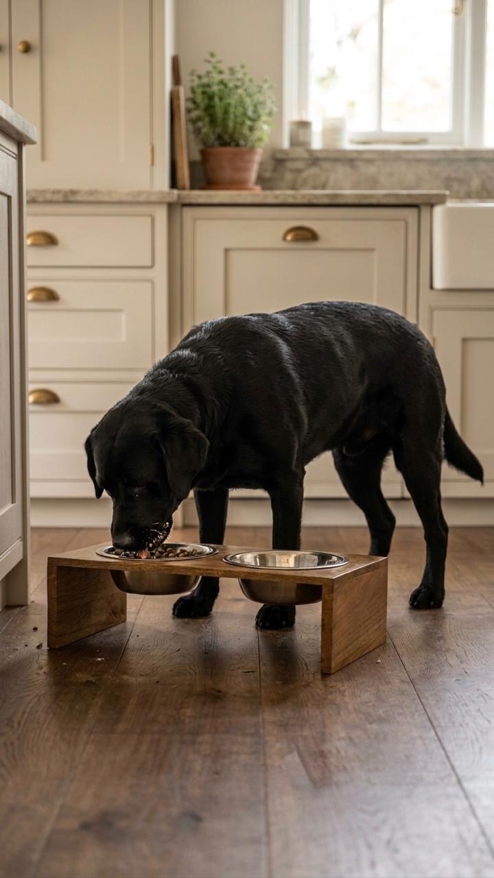 Elevated Wooden Pet Feeder Stand with Dual Stainless Steel Bowls
