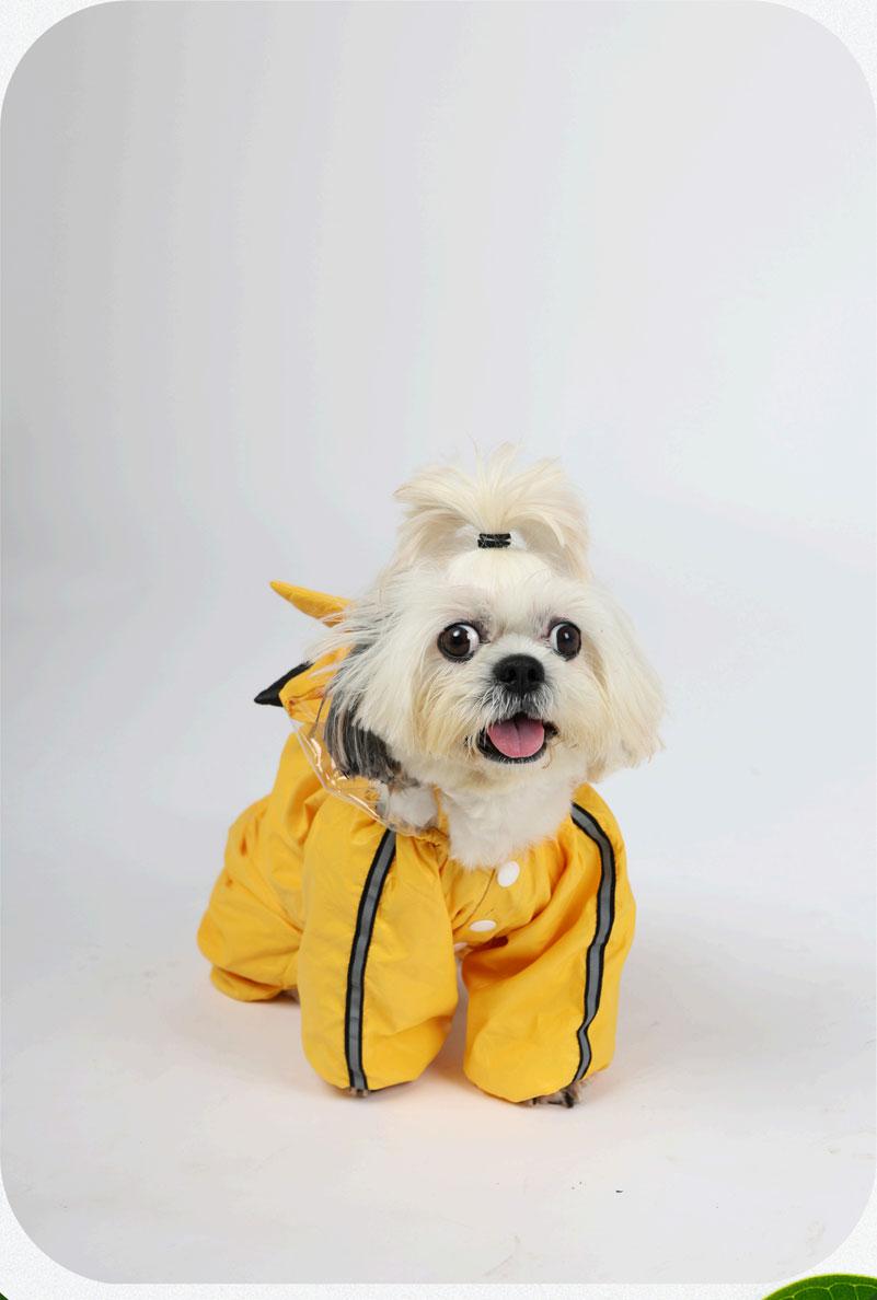 Full-Body All-Weather Yellow Pet Raincoat with Clear Face Shield