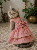 Festive Embroidered Tiered Pet Frock with Bow & Tassels