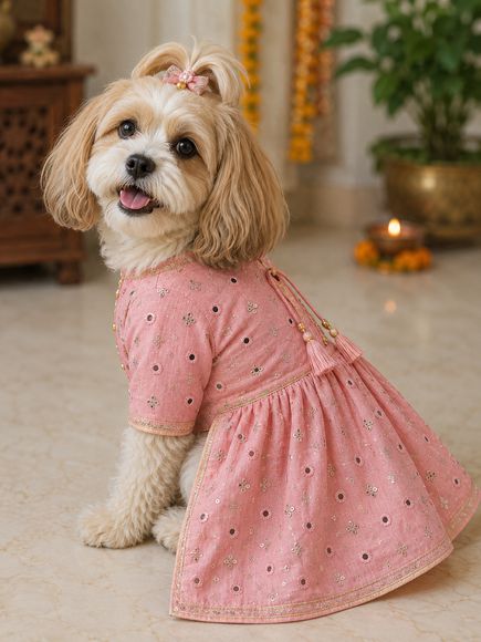 Festive Embroidered Tiered Pet Frock with Bow & Tassels
