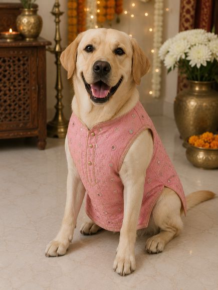 Festive Embroidered Tiered Pet Frock with Bow & Tassels