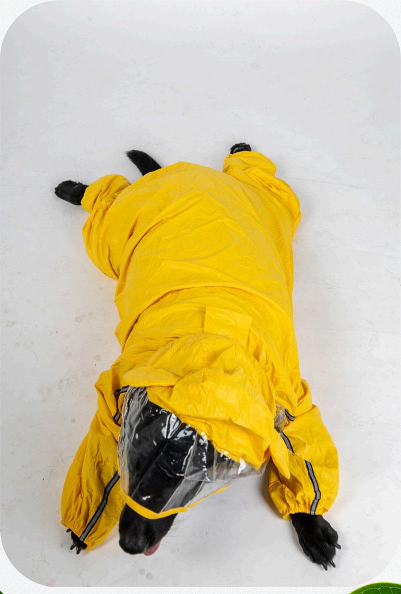 Full-Body All-Weather Yellow Pet Raincoat with Clear Face Shield