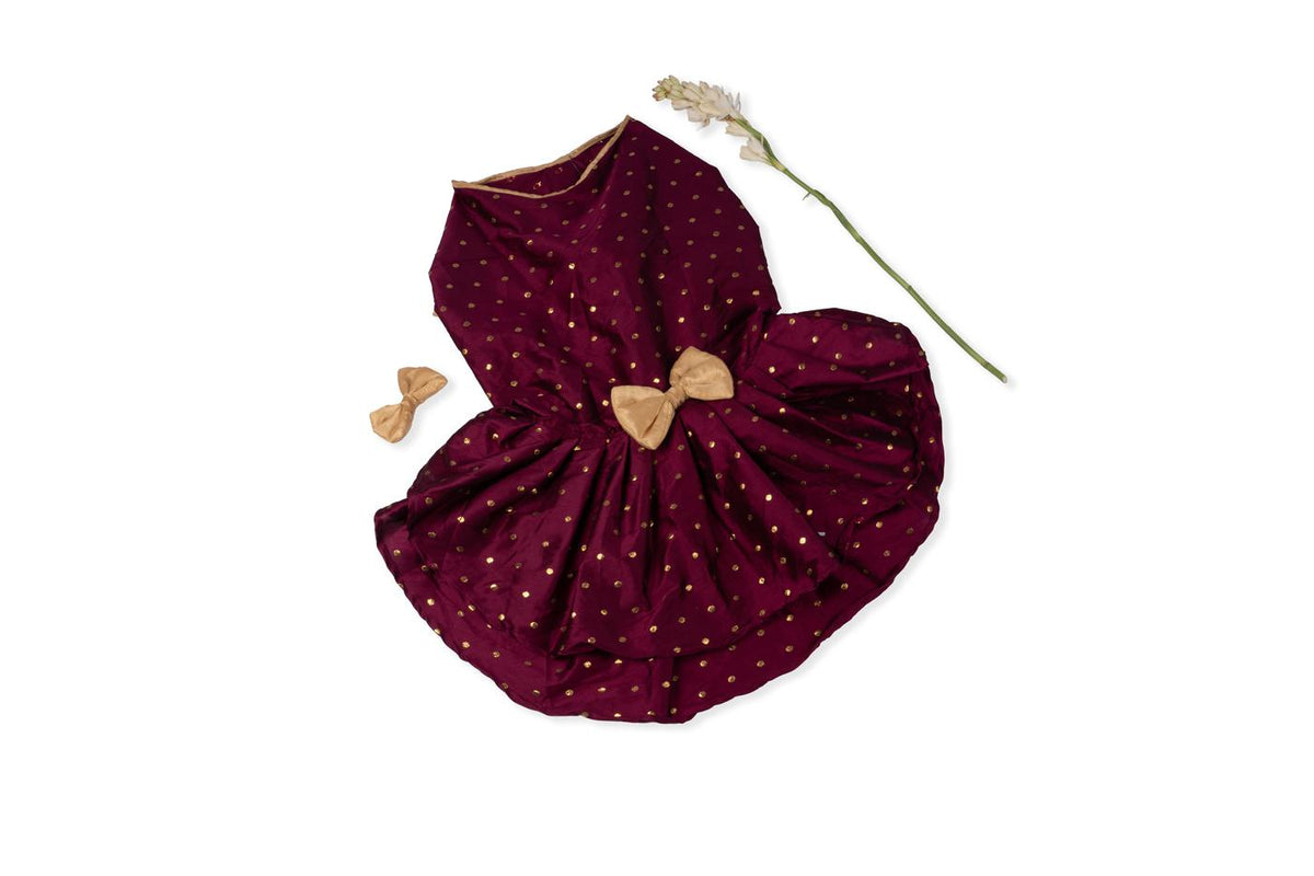 Festive Gold-Polka Traditional Ethnic Dress for Dogs