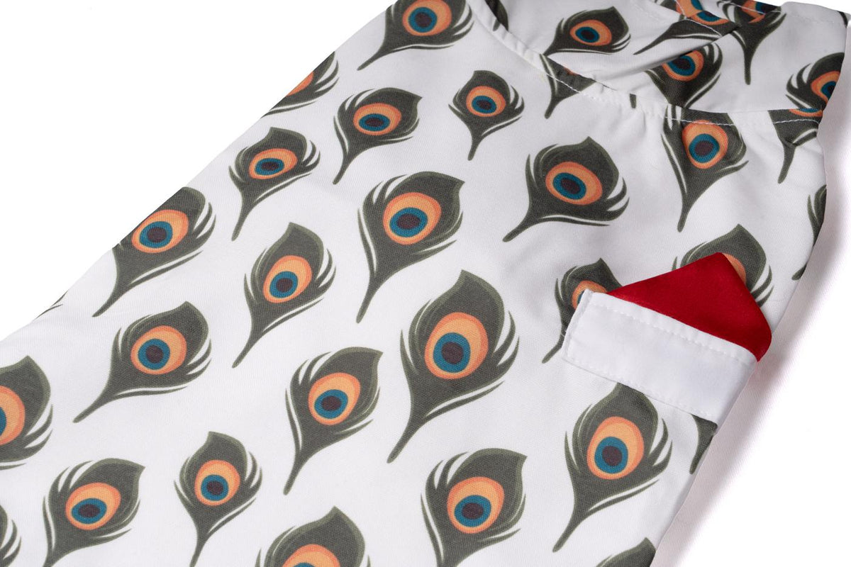 Festive Peacock Feather Print Kurta Shirt with Jacket for Small Dogs