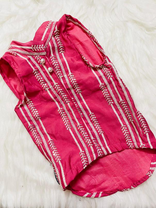 Festive Pink Embroidered Traditional Kurta for Cats and Dogs