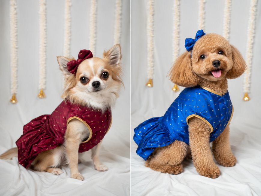 Festive Gold-Polka Traditional Ethnic Dress for Dogs