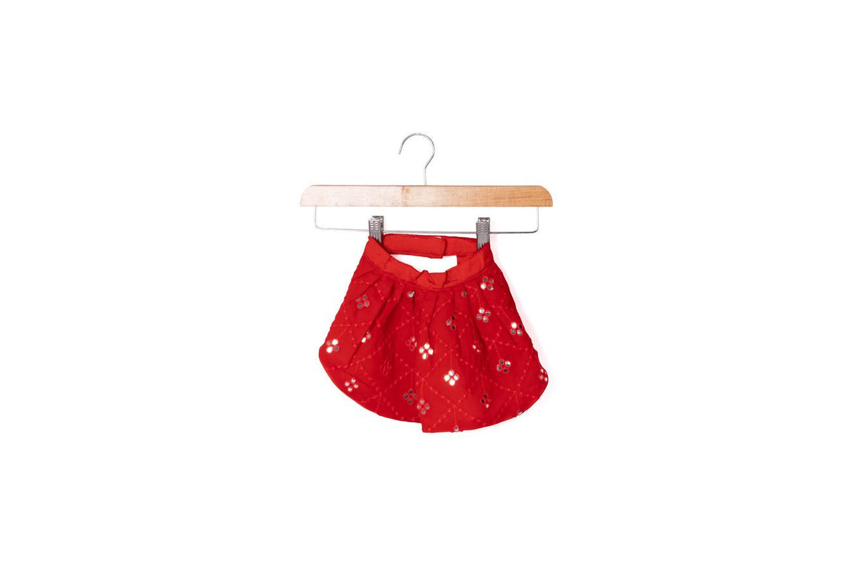 Festive Crimson Red Mirror-Work Ethnic Lehenga Dress for Dogs