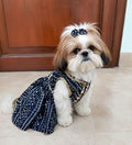 Festive Navy Blue Bandhani Print Ethnic Dress for Small Dogs